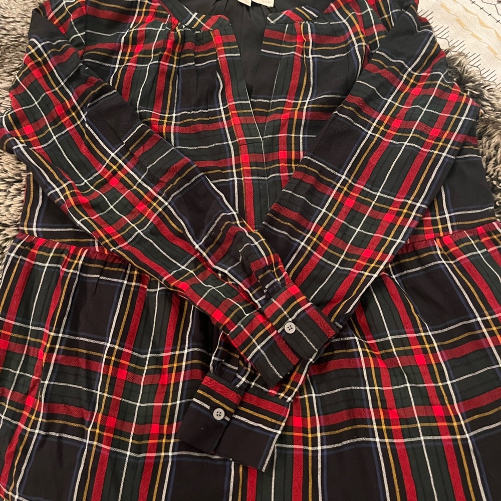 Loft Tartan Plaid Long Sleeve Dress